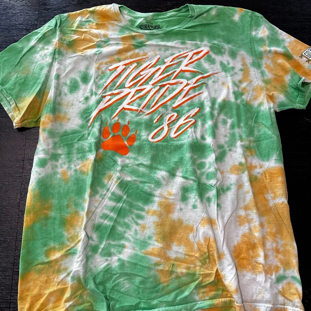 Stranger Things Netflix Green and Orange Tie-Dye T-Shirt
